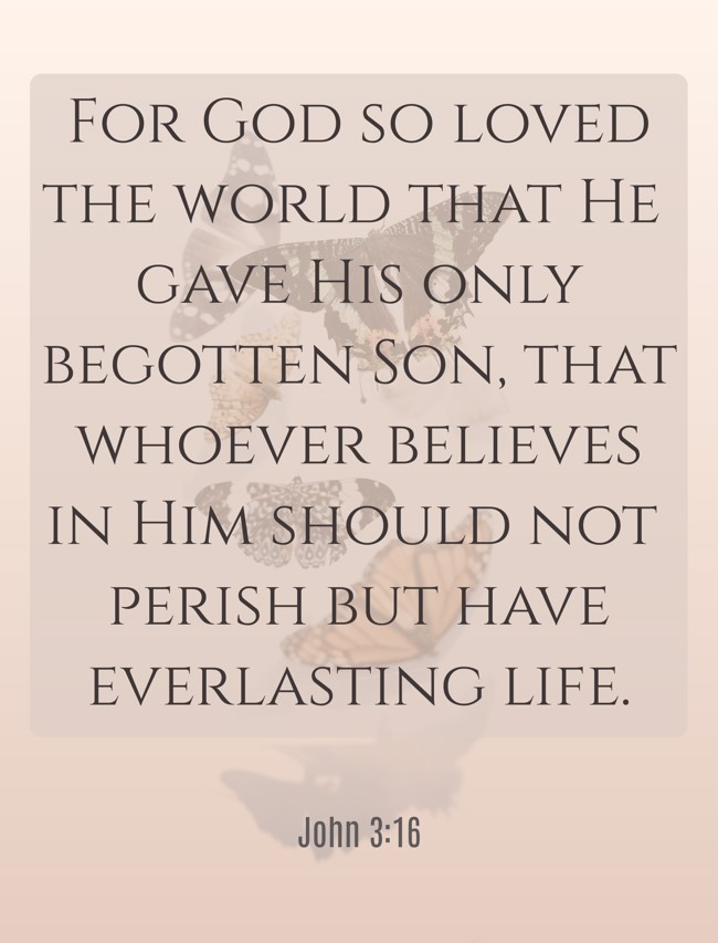 For God so loved the world that He gave His only begotten Son, that whoever believes in Him should not perish but have everlasting life. - John 3:16