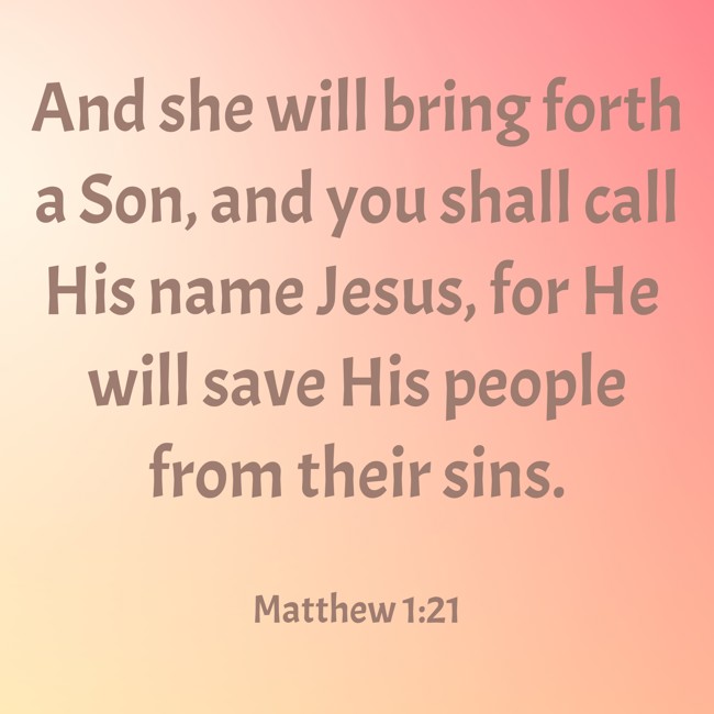 And she will bring forth a Son, and you shall call His name Jesus, for He will save His people from their sins. - Matthew 1:21