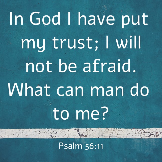 In God I have put my trust; I will not be afraid. What can man do to me? - Psalm 56:11