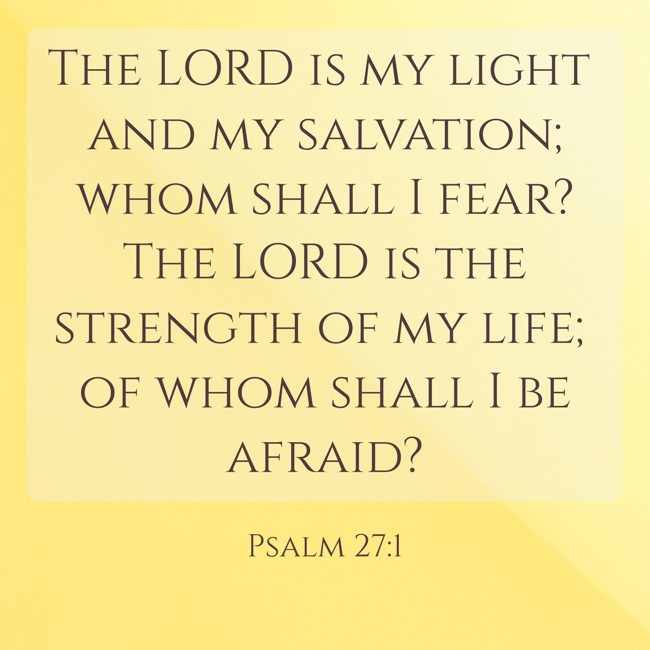 The LORD is my light and my salvation; whom shall I fear? The LORD is the strength of my life; of whom shall I be afraid? - Psalm 27:1