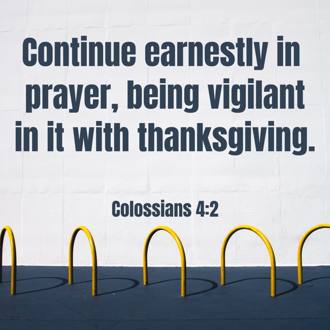 Continue earnestly in prayer, being vigilant in it with thanksgiving. - Colossians 4:2