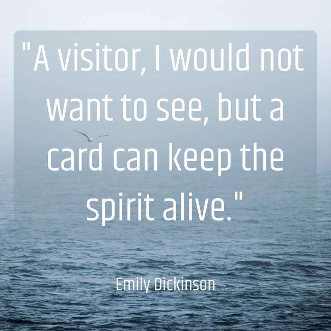 A visitor, I would not want to see, but a card can keep the spirit alive. - Emily Dickinson