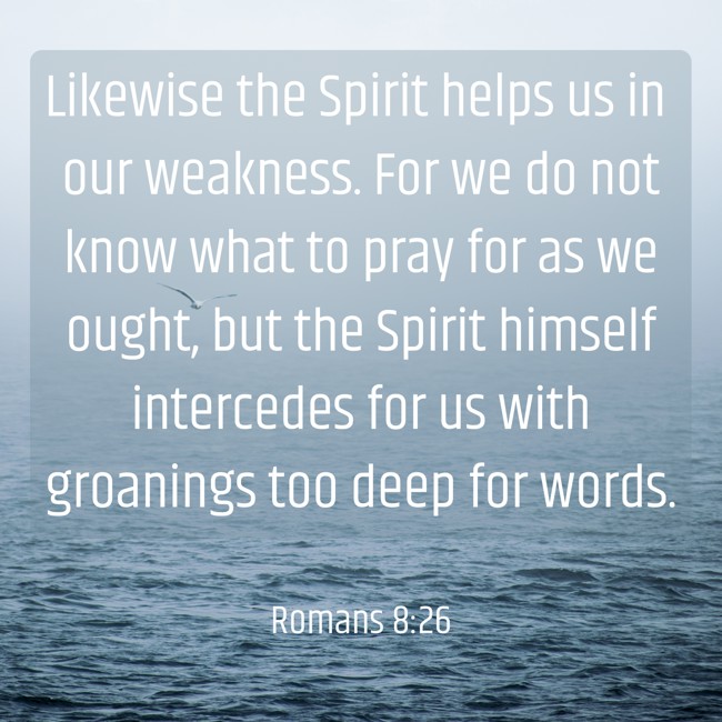 Likewise the Spirit helps us in our weakness. For we do not know what to pray for as we ought, but the Spirit himself intercedes for us with groanings too deep for words. - Romans 8:26