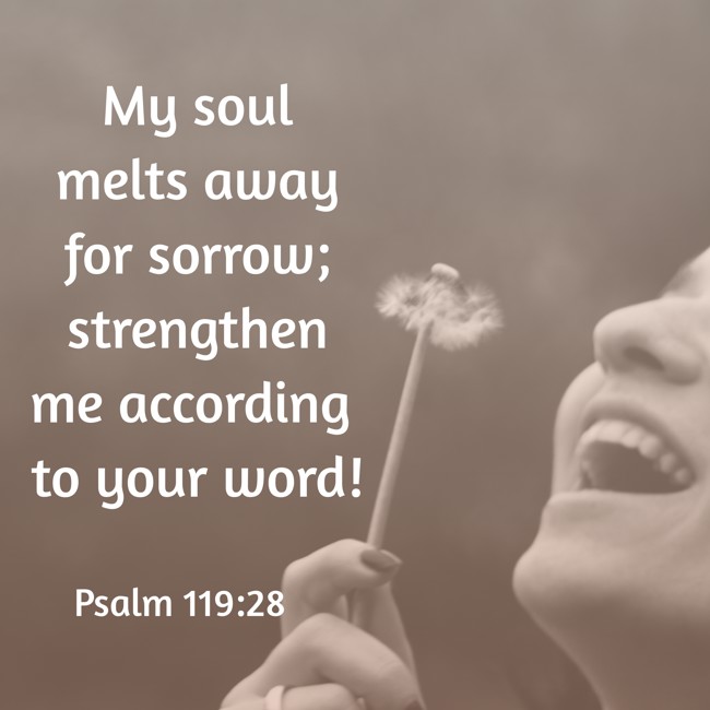 My soul melts away for sorrow; strengthen me according to your word! - Psalm 119:28