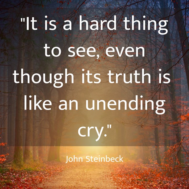  It is a hard thing to see, even though its truth is like an unending cry.   - John Steinbeck 