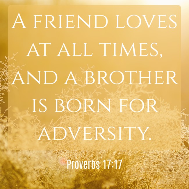 A friend loves at all times, and a brother is born for adversity. - Proverbs 17:17