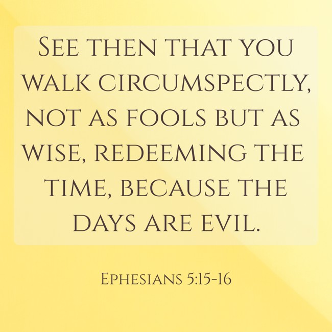 See then that you walk circumspectly, not as fools but as wise, redeeming the time, because the days are evil. - Ephesians 5:15-16