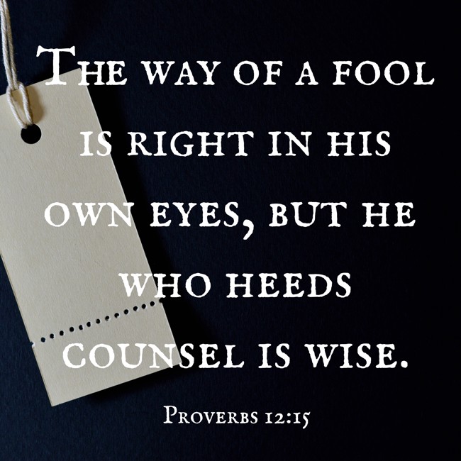 The way of a fool is right in his own eyes, but he who heeds counsel is wise. - Proverbs 12:15