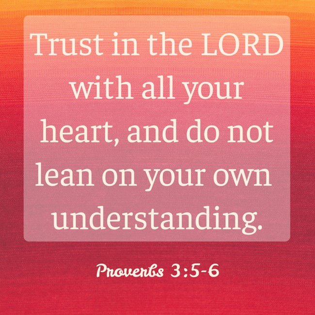  Trust in the LORD with all your heart, and do not lean on your own understanding.   - Proverbs 3:5-6 