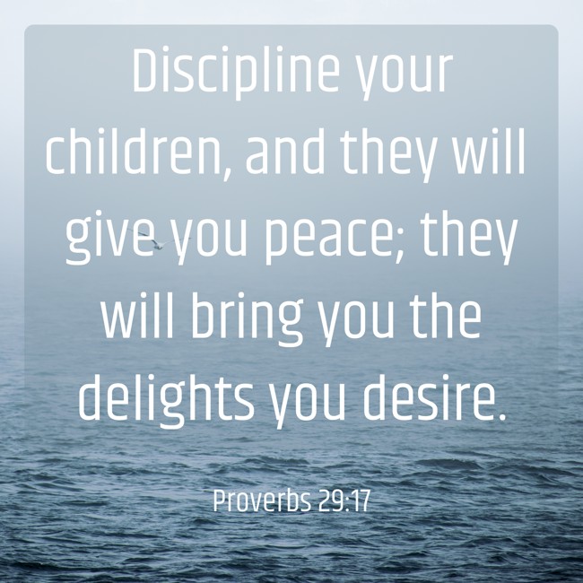 Discipline your children, and they will give you peace; they will bring you the delights you desire. - Proverbs 29:17