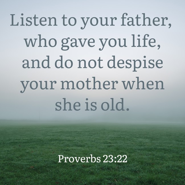 Listen to your father, who gave you life, and do not despise your mother when she is old. - Proverbs 23:22