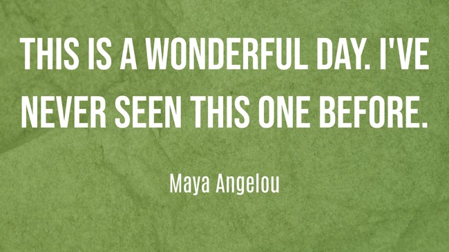 This is a wonderful day. I've never seen this one before. - Maya Angelou