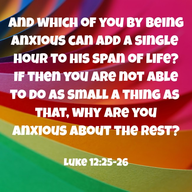 And which of you by being anxious can add a single hour to his span of life? If then you are not able to do as small a thing as that, why are you anxious about the rest? - Luke 12:25-26