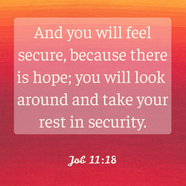 And you will feel secure, because there is hope; you will look around and take your rest in security. - Job 11:18