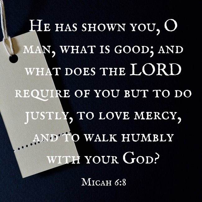 He has shown you, O man, what is good; and what does the LORD require of you but to do justly, to love mercy, and to walk humbly with your God? - Micah 6:8