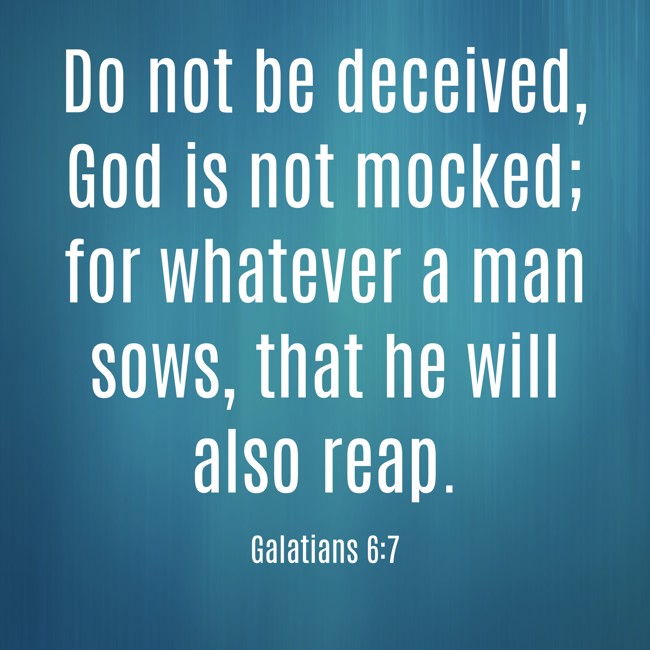 Do not be deceived, God is not mocked; for whatever a man sows, that he will also reap. - Galatians 6:7