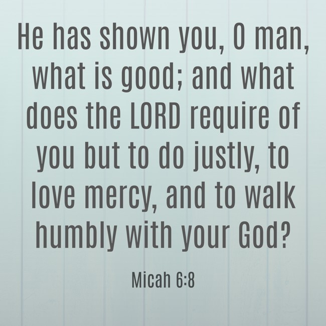 He has shown you, O man, what is good; and what does the LORD require of you but to do justly, to love mercy, and to walk humbly with your God? - Micah 6:8