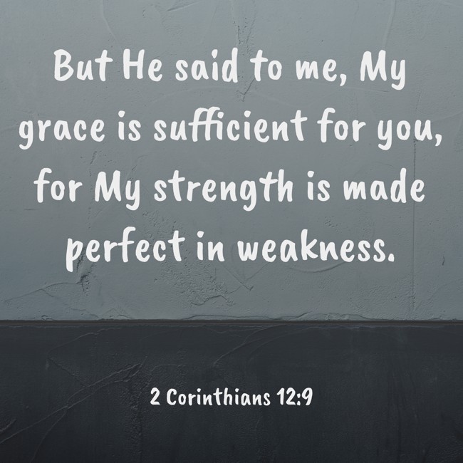  But He said to me, My grace is sufficient for you, for My strength is made perfect in weakness.   - 2 Corinthians 12:9 