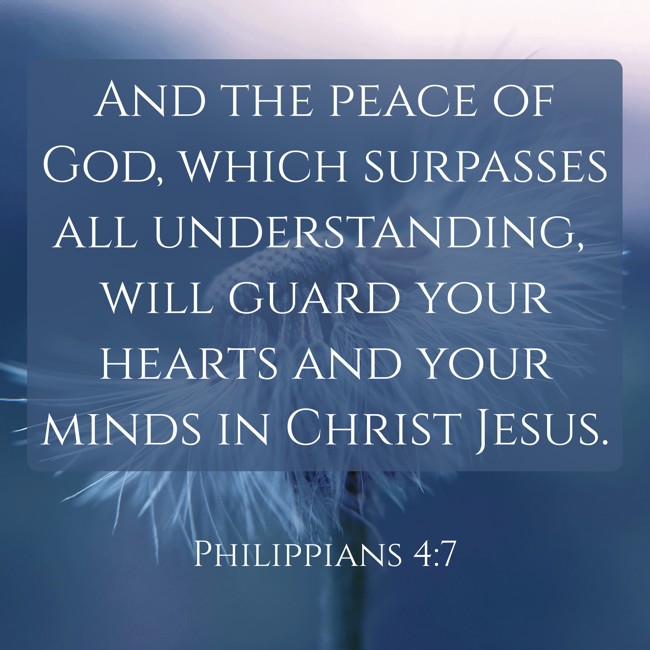 And the peace of God, which surpasses all understanding, will guard your hearts and your minds in Christ Jesus. - Philippians 4:7
