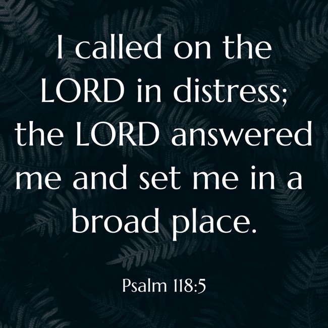 I called on the LORD in distress; the LORD answered me and set me in a broad place. - Psalm 118:5