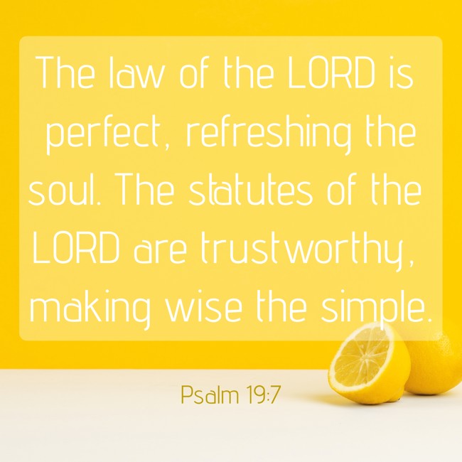 The law of the LORD is perfect, refreshing the soul. The statutes of the LORD are trustworthy, making wise the simple. - Psalm 19:7