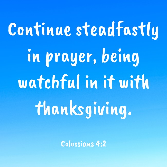 Continue steadfastly in prayer, being watchful in it with thanksgiving. - Colossians 4:2