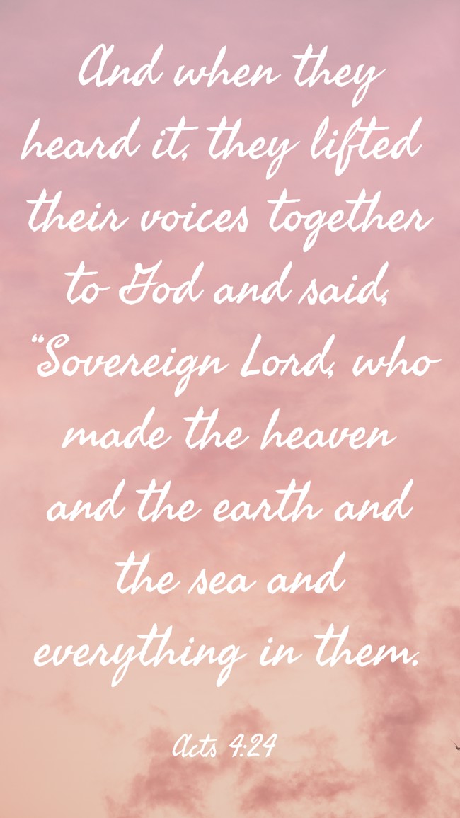 And when they heard it, they lifted their voices together to God and said, “Sovereign Lord, who made the heaven and the earth and the sea and everything in them. - Acts 4:24