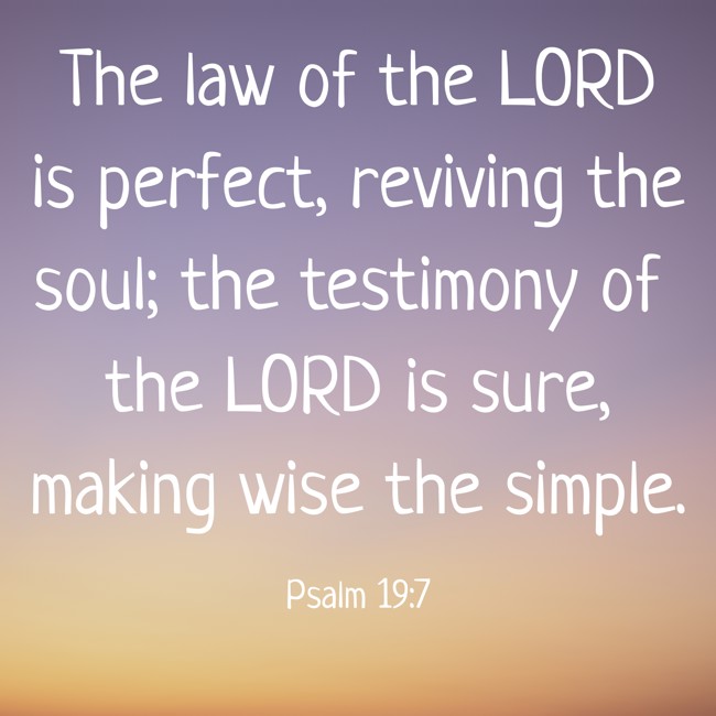 The law of the LORD is perfect, reviving the soul; the testimony of the LORD is sure, making wise the simple. - Psalm 19:7