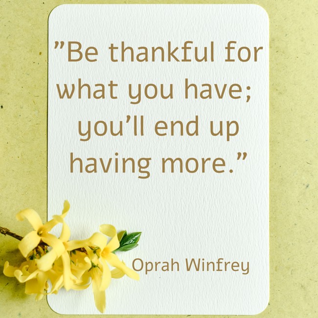 Be thankful for what you have; you'll end up having more. - Oprah Winfrey