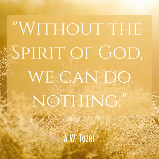 Without the Spirit of God, we can do nothing. - A.W. Tozer