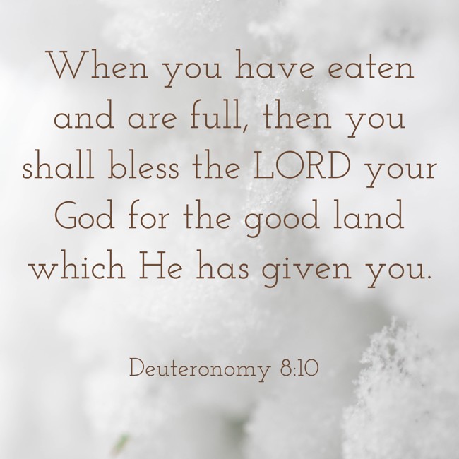 When you have eaten and are full, then you shall bless the LORD your God for the good land which He has given you. - Deuteronomy 8:10