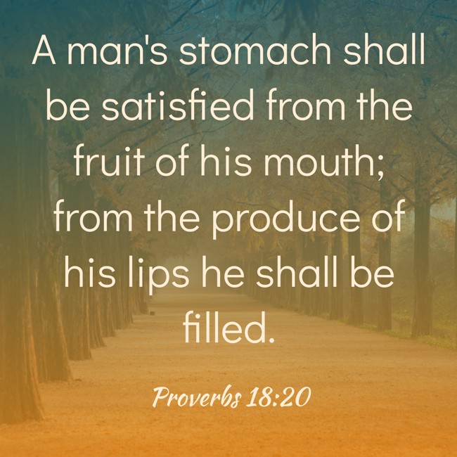 A man's stomach shall be satisfied from the fruit of his mouth; from the produce of his lips he shall be filled. - Proverbs 18:20