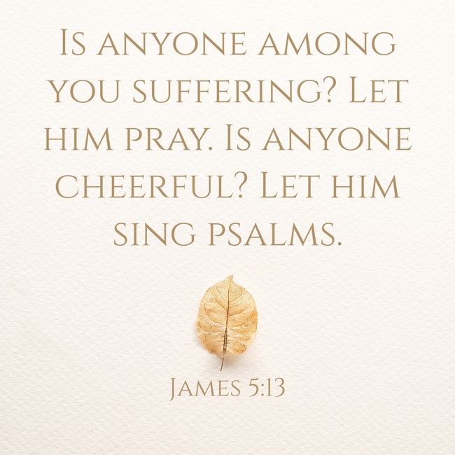 Is anyone among you suffering? Let him pray. Is anyone cheerful? Let him sing psalms. - James 5:13