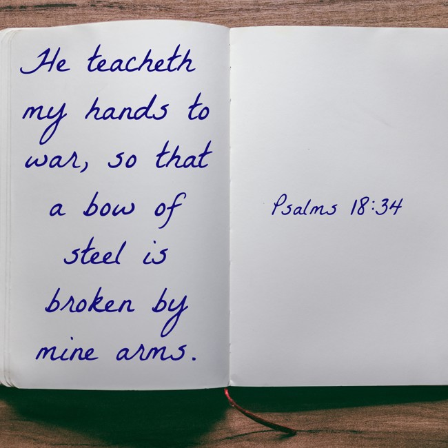 He teacheth my hands to war, so that a bow of steel is broken by mine arms. - Psalms 18:34