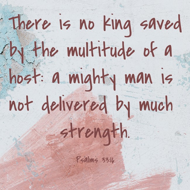 There is no king saved by the multitude of a host: a mighty man is not delivered by much strength. - Psalms 33:16