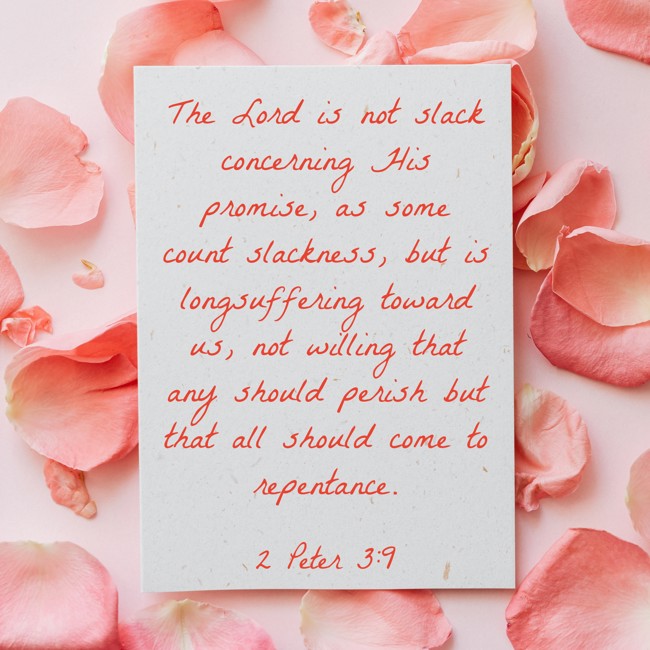 The Lord is not slack concerning His promise, as some count slackness, but is longsuffering toward us, not willing that any should perish but that all should come to repentance. - 2 Peter 3:9