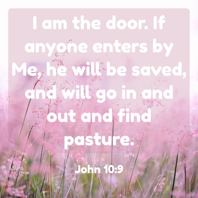 I am the door. If anyone enters by Me, he will be saved, and will go in and out and find pasture. - John 10:9