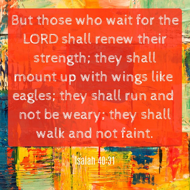 But those who wait for the LORD shall renew their strength; they shall mount up with wings like eagles; they shall run and not be weary; they shall walk and not faint. - Isaiah 40:31