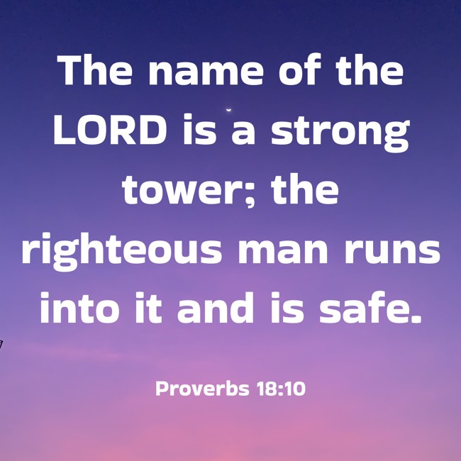 The name of the LORD is a strong tower; the righteous man runs into it and is safe. - Proverbs 18:10