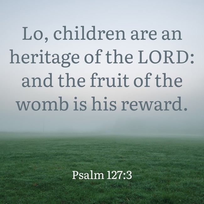 Lo, children are an heritage of the LORD: and the fruit of the womb is his reward. - Psalm 127:3