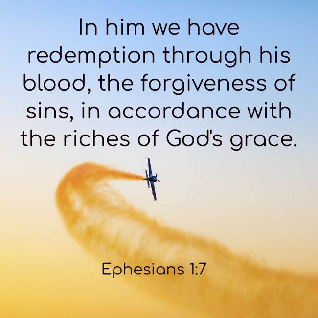 In him we have redemption through his blood, the forgiveness of sins, in accordance with the riches of God's grace. - Ephesians 1:7