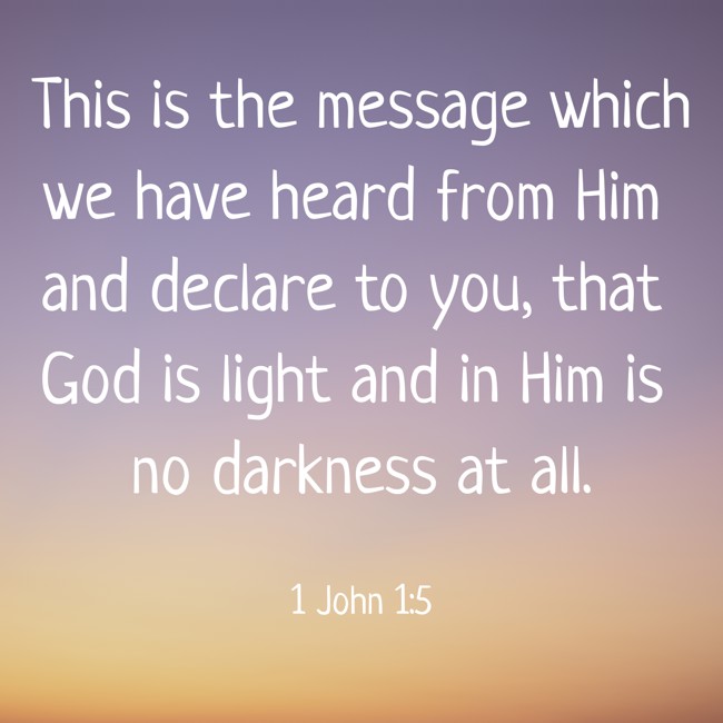  This is the message which we have heard from Him and declare to you, that God is light and in Him is no darkness at all.   - 1 John 1:5 
