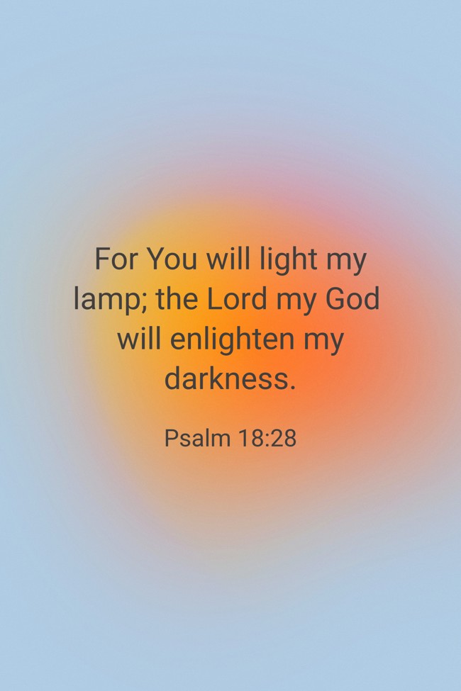  For You will light my lamp; the Lord my God will enlighten my darkness.   - Psalm 18:28 