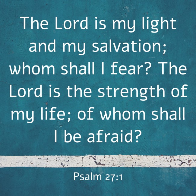  The Lord is my light and my salvation; whom shall I fear? The Lord is the strength of my life; of whom shall I be afraid?   - Psalm 27:1 