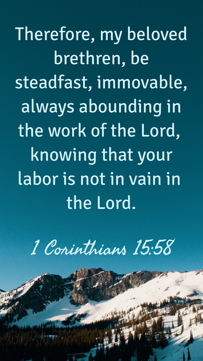 Therefore, my beloved brethren, be steadfast, immovable, always abounding in the work of the Lord, knowing that your labor is not in vain in the Lord. - 1 Corinthians 15:58