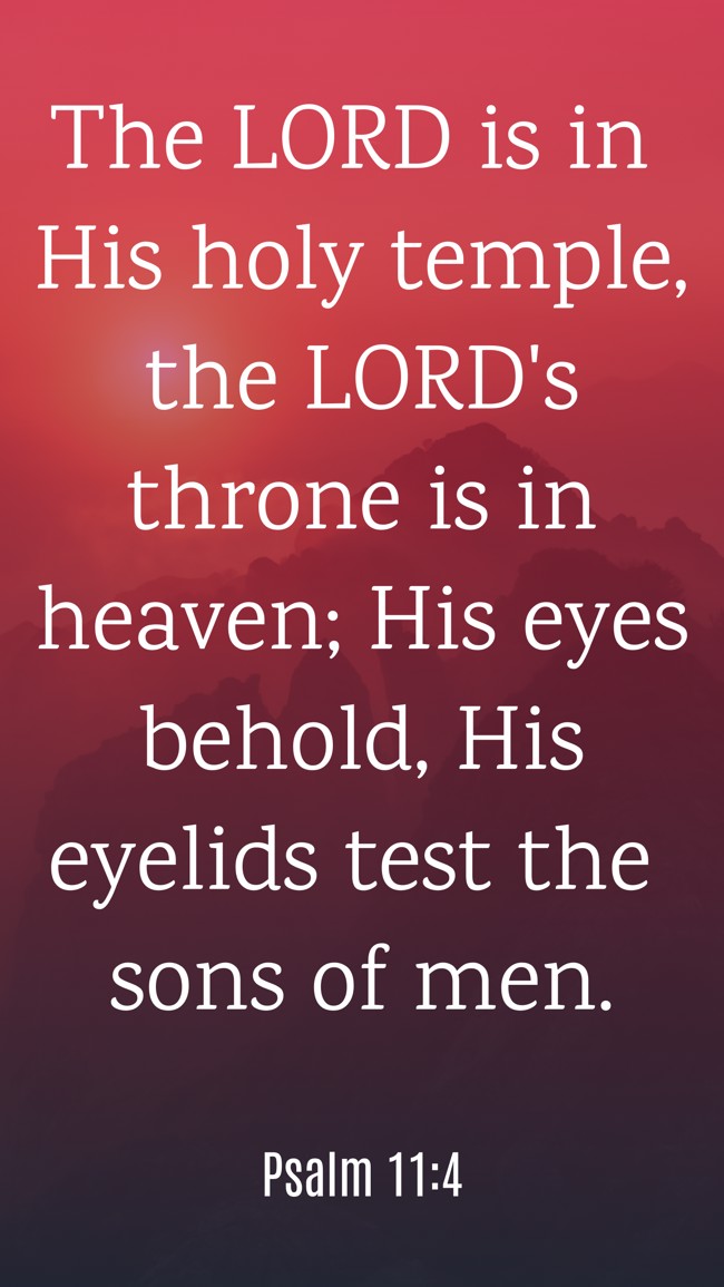  The LORD is in His holy temple, the LORD's throne is in heaven; His eyes behold, His eyelids test the sons of men.   - Psalm 11:4 