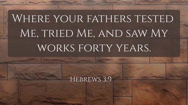  Where your fathers tested Me, tried Me, and saw My works forty years.   - Hebrews 3:9 