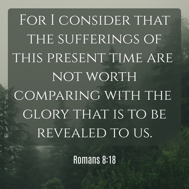 For I consider that the sufferings of this present time are not worth comparing with the glory that is to be revealed to us. - Romans 8:18