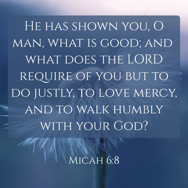 He has shown you, O man, what is good; and what does the LORD require of you but to do justly, to love mercy, and to walk humbly with your God? - Micah 6:8