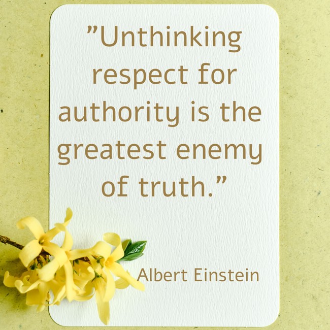  Unthinking respect for authority is the greatest enemy of truth.   - Albert Einstein 